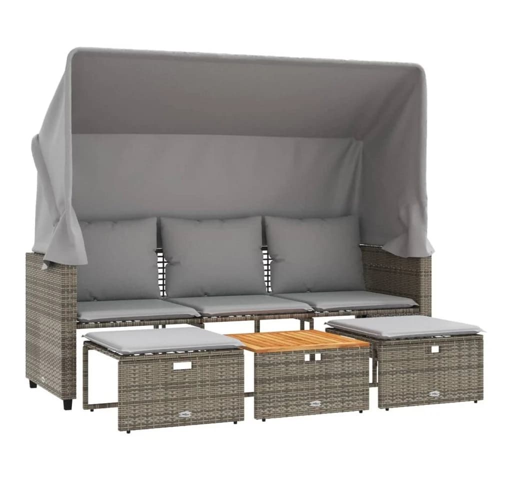 vidaXL Loungesofa Outdoor 3-Sitzer mit Dach Grau Poly Rattan - Bild 2