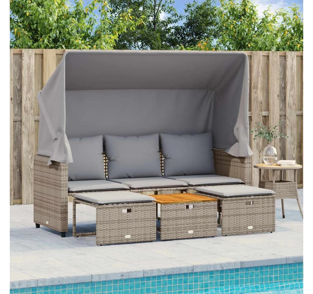 vidaXL Loungesofa Outdoor 3-Sitzer mit Dach Grau Poly Rattan - Bild 3