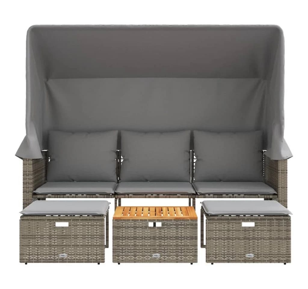 vidaXL Loungesofa Outdoor 3-Sitzer mit Dach Grau Poly Rattan - Bild 4