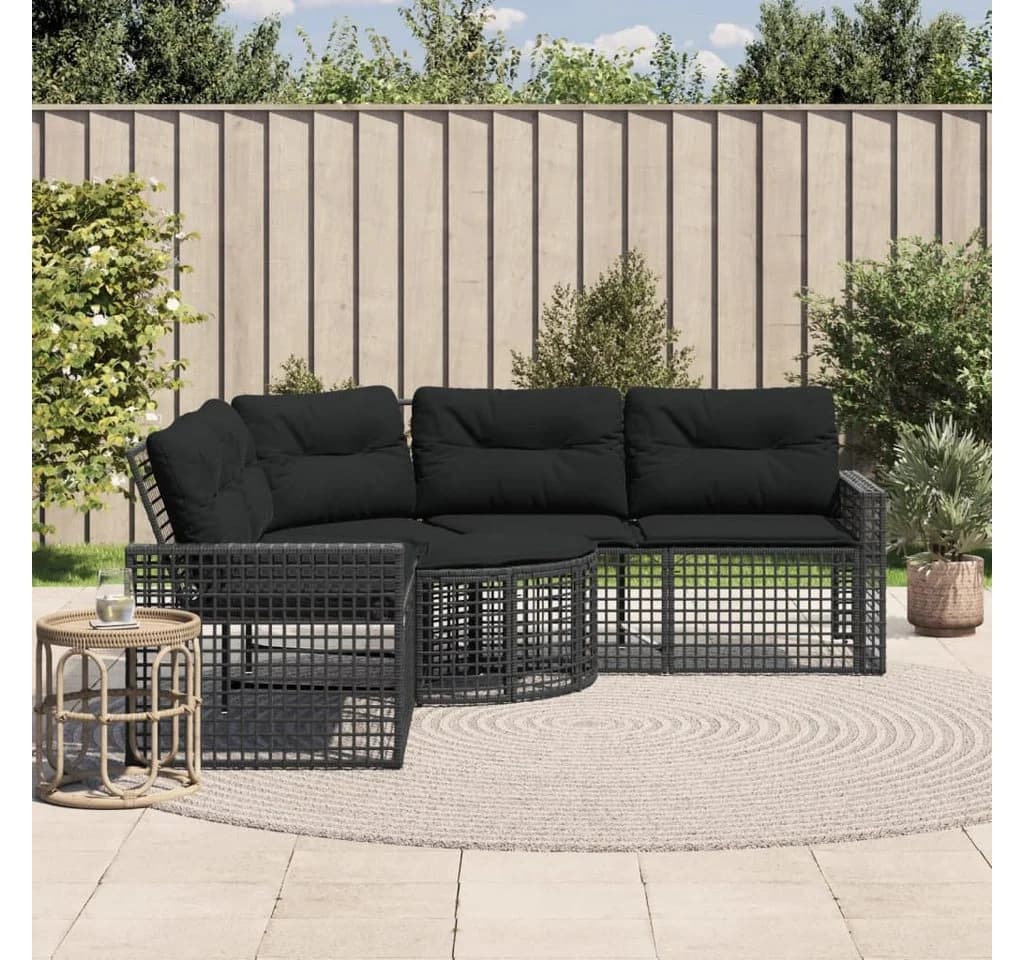 vidaXL Gartensofa L-Form Schwarz Poly-Rattan mit Kissen und Hocker