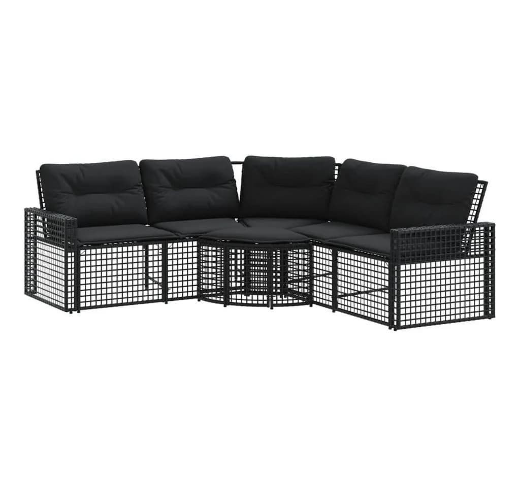 vidaXL Gartensofa L-Form Schwarz Poly-Rattan mit Kissen und Hocker - Bild 2