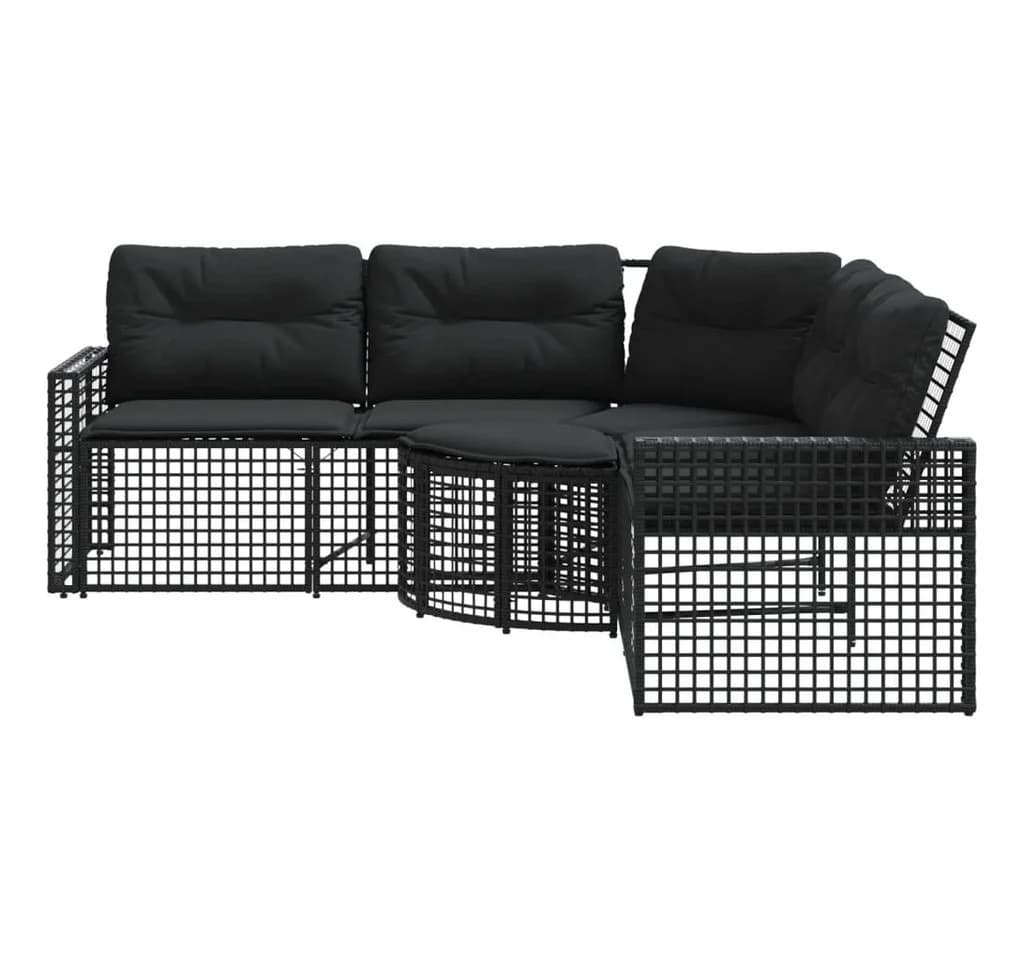 vidaXL Gartensofa L-Form Schwarz Poly-Rattan mit Kissen und Hocker - Bild 3