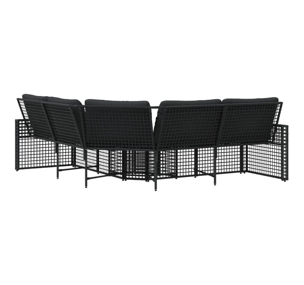 vidaXL Gartensofa L-Form Schwarz Poly-Rattan mit Kissen und Hocker - Bild 4