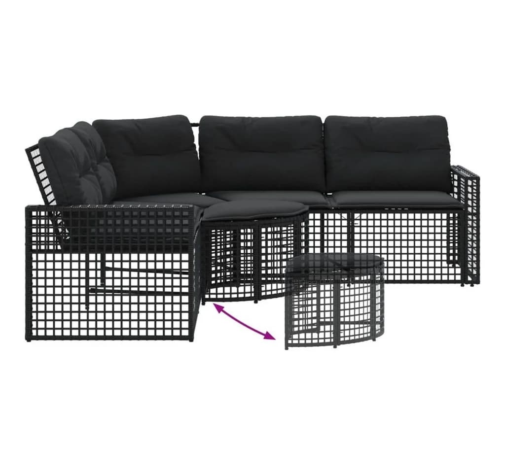 vidaXL Gartensofa L-Form Schwarz Poly-Rattan mit Kissen und Hocker - Bild 5