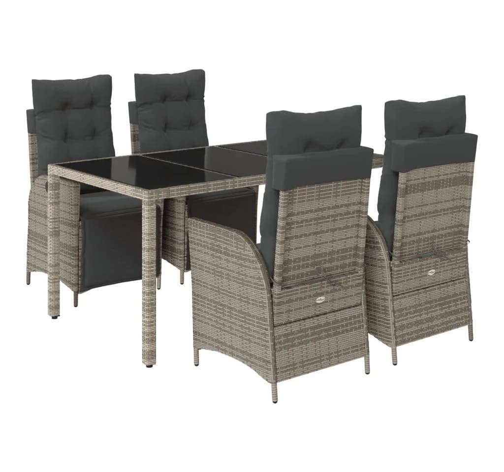 vidaXL Garten-Essgruppe 5-tlg. Grau Poly Rattan mit Hartglas - Bild 2