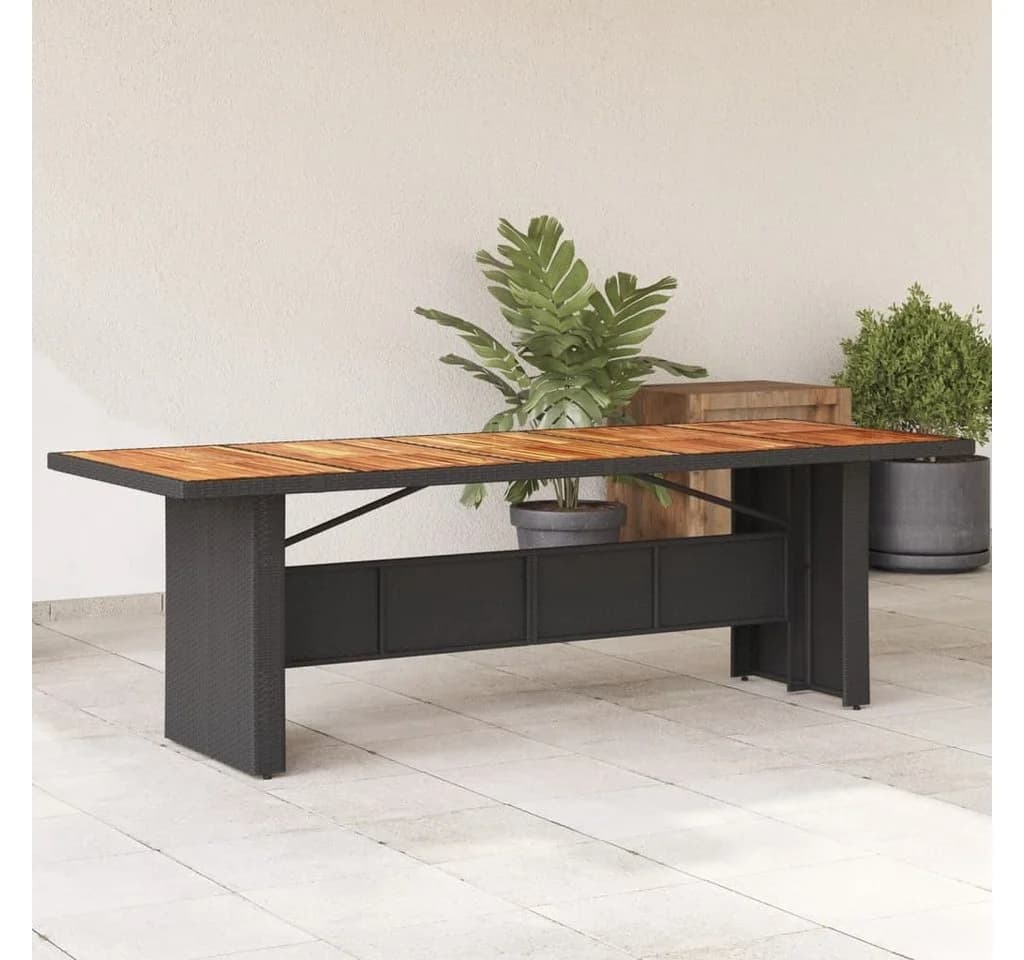 vidaXL Gartentisch Schwarz 240x90x75 cm Poly Rattan Holz
