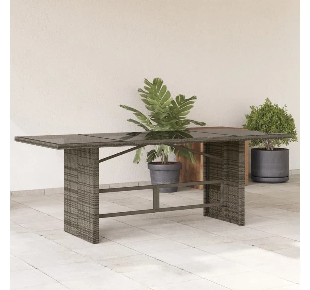 vidaXL Gartentisch mit Glasplatte Grau Poly Rattan