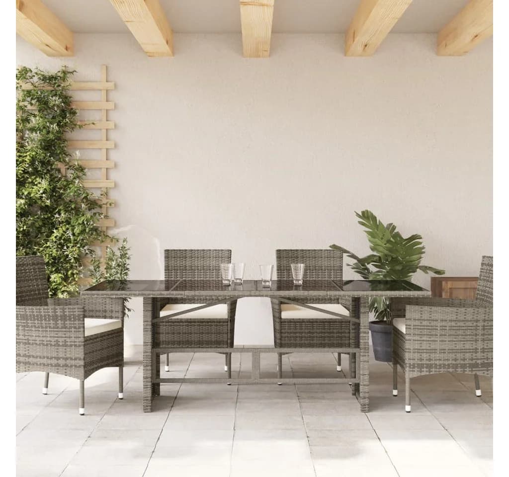 vidaXL Gartentisch mit Glasplatte Grau Poly Rattan - Bild 3