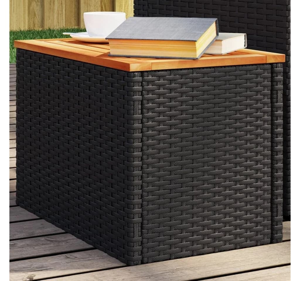 vidaXL Garten-Beistelltisch Set 2-tlg. Schwarz Poly Rattan Holz