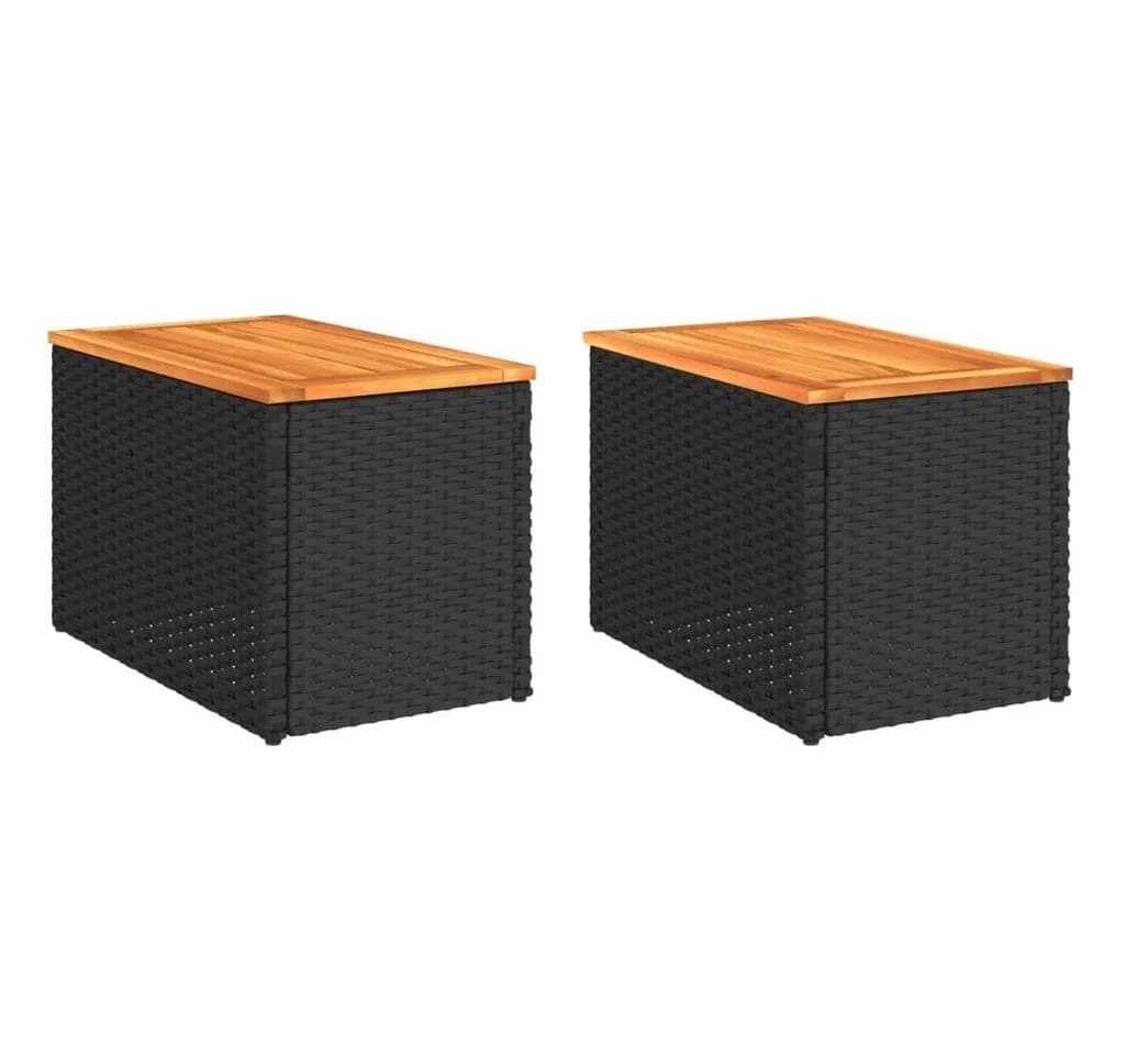 vidaXL Garten-Beistelltisch Set 2-tlg. Schwarz Poly Rattan Holz - Bild 2