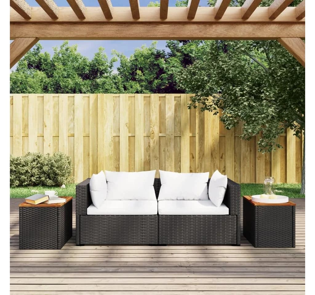 vidaXL Garten-Beistelltisch Set 2-tlg. Schwarz Poly Rattan Holz - Bild 3