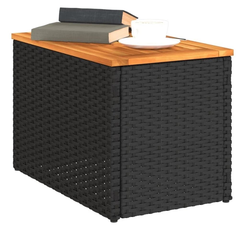 vidaXL Garten-Beistelltisch Set 2-tlg. Schwarz Poly Rattan Holz - Bild 4