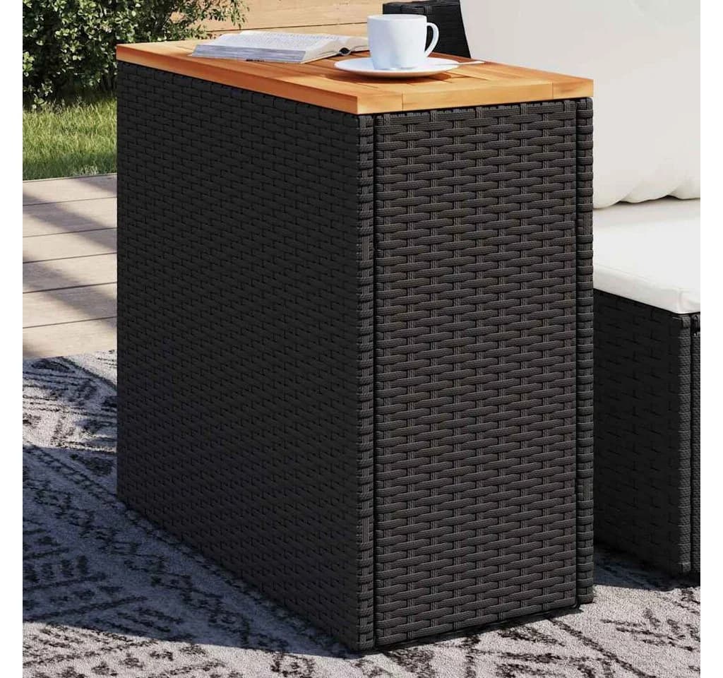 vidaXL Garten-Beistelltisch Schwarz PE-Rattan Massivholz