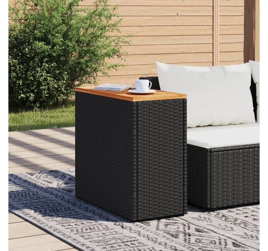 vidaXL Garten-Beistelltisch Schwarz PE-Rattan Massivholz - Bild 3