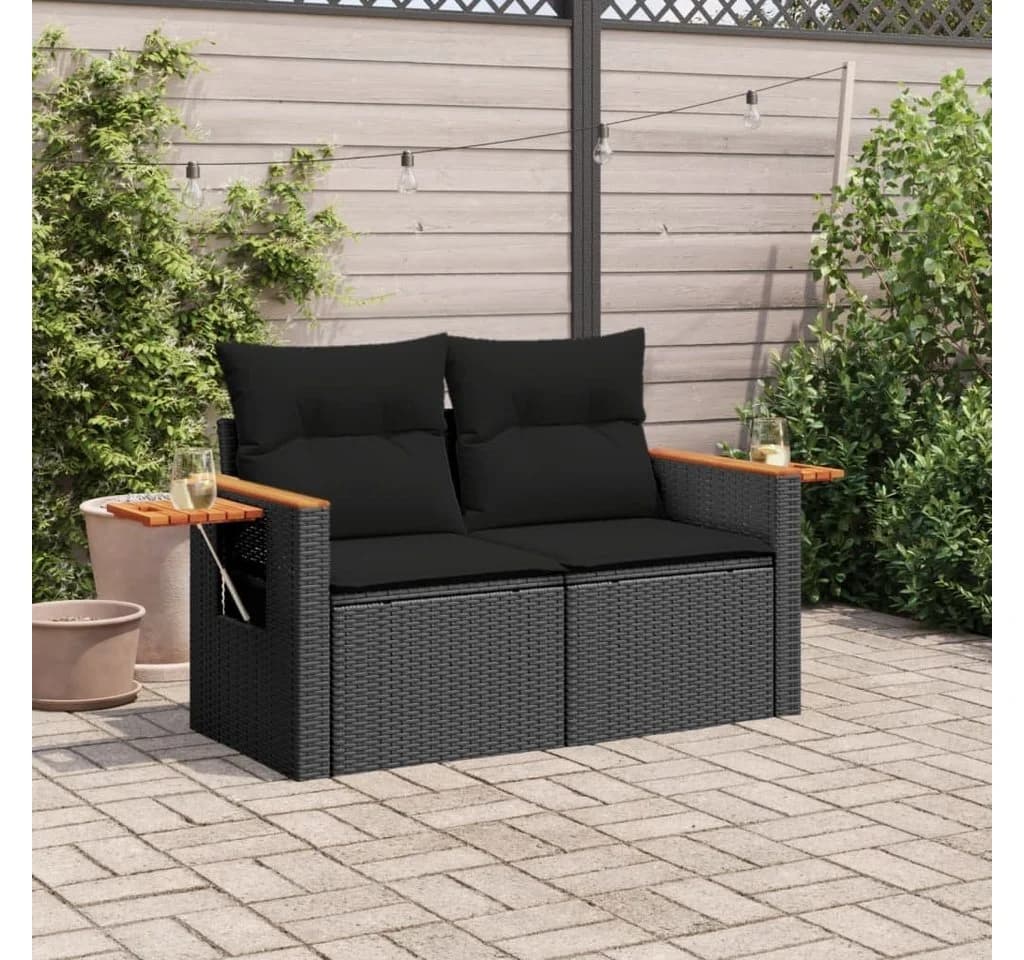 vidaXL Loungesofa 2-Sitzer Schwarz Poly Rattan mit Kissen - Bild 3