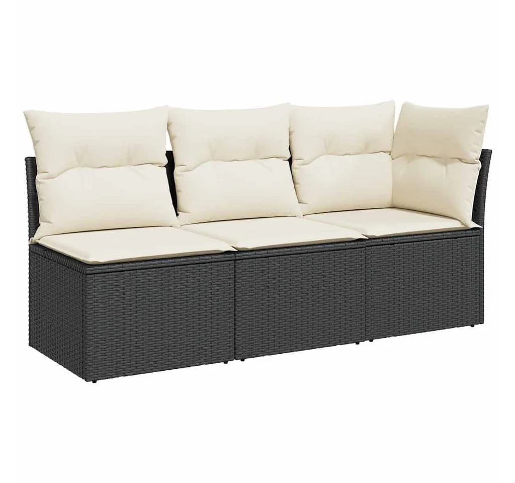 vidaXL Gartensofa 3-Sitzer Schwarz Poly Rattan mit Kissen - Bild 2