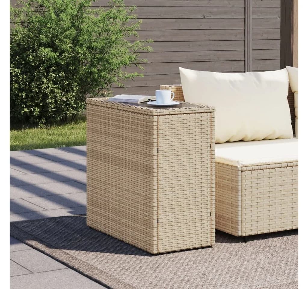 vidaXL Gartentisch Beige Poly Rattan mit Glasplatte - Bild 3