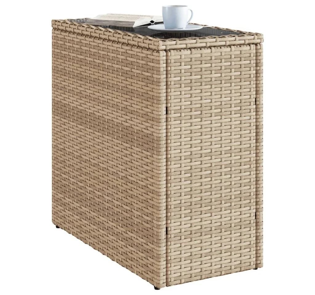 vidaXL Gartentisch Beige Poly Rattan mit Glasplatte - Bild 4