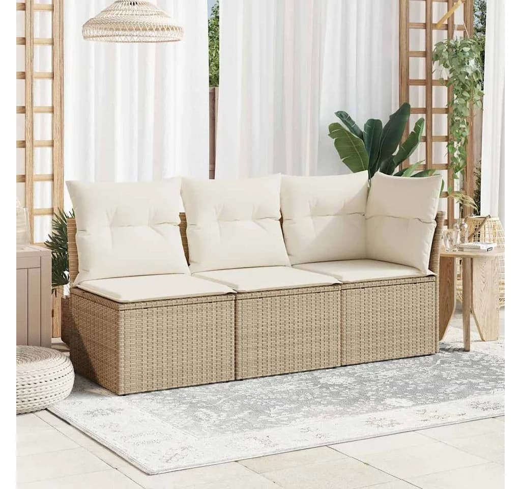 vidaXL Loungesofa Garten-Ecksofa Beige Poly Rattan mit Kissen - Bild 3