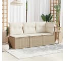 vidaXL Gartensofa 3-Sitzer Beige Poly Rattan mit Kissen Bild 3