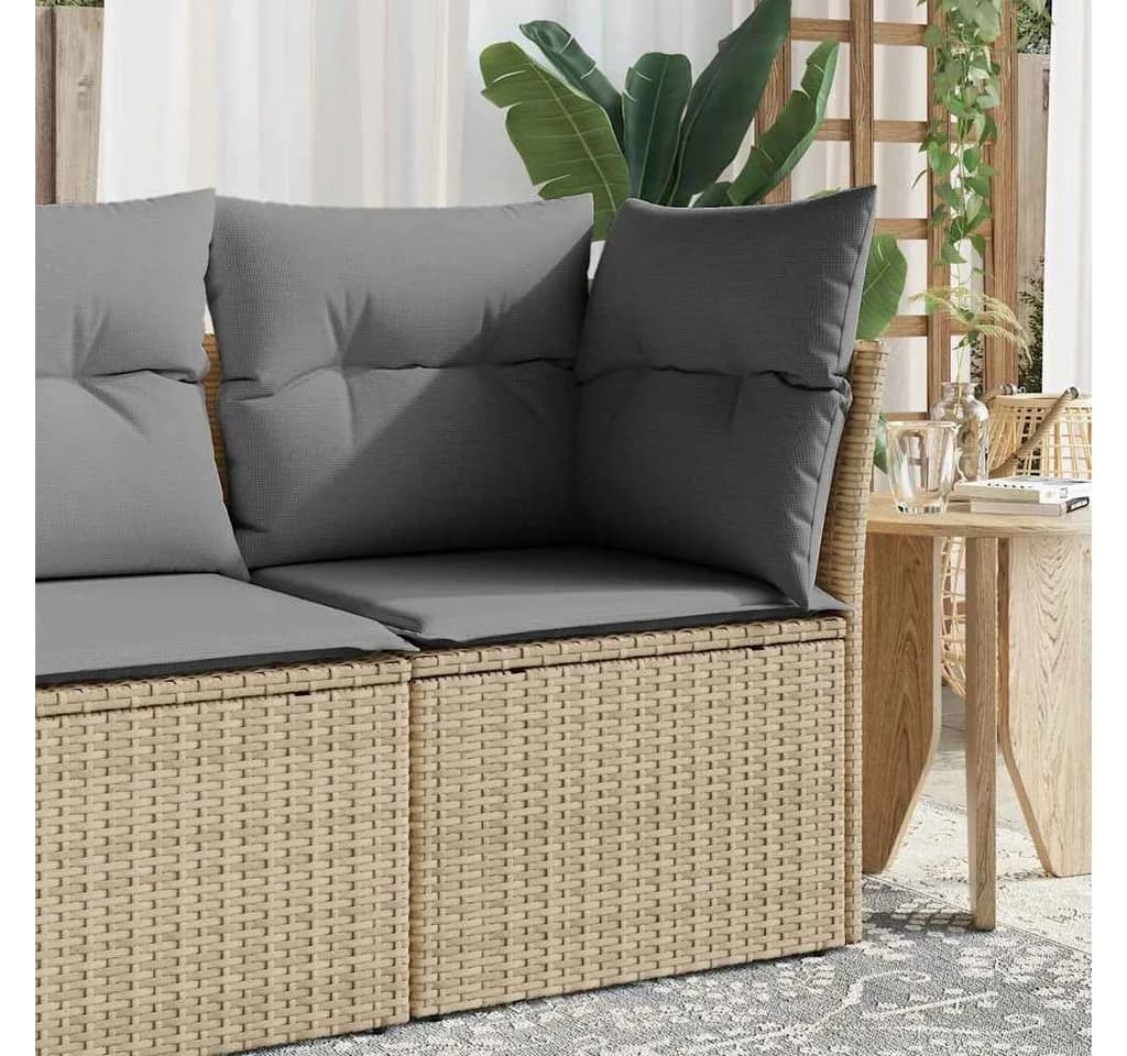 vidaXL Gartensessel Beige Poly Rattan mit Kissen und Stauraum