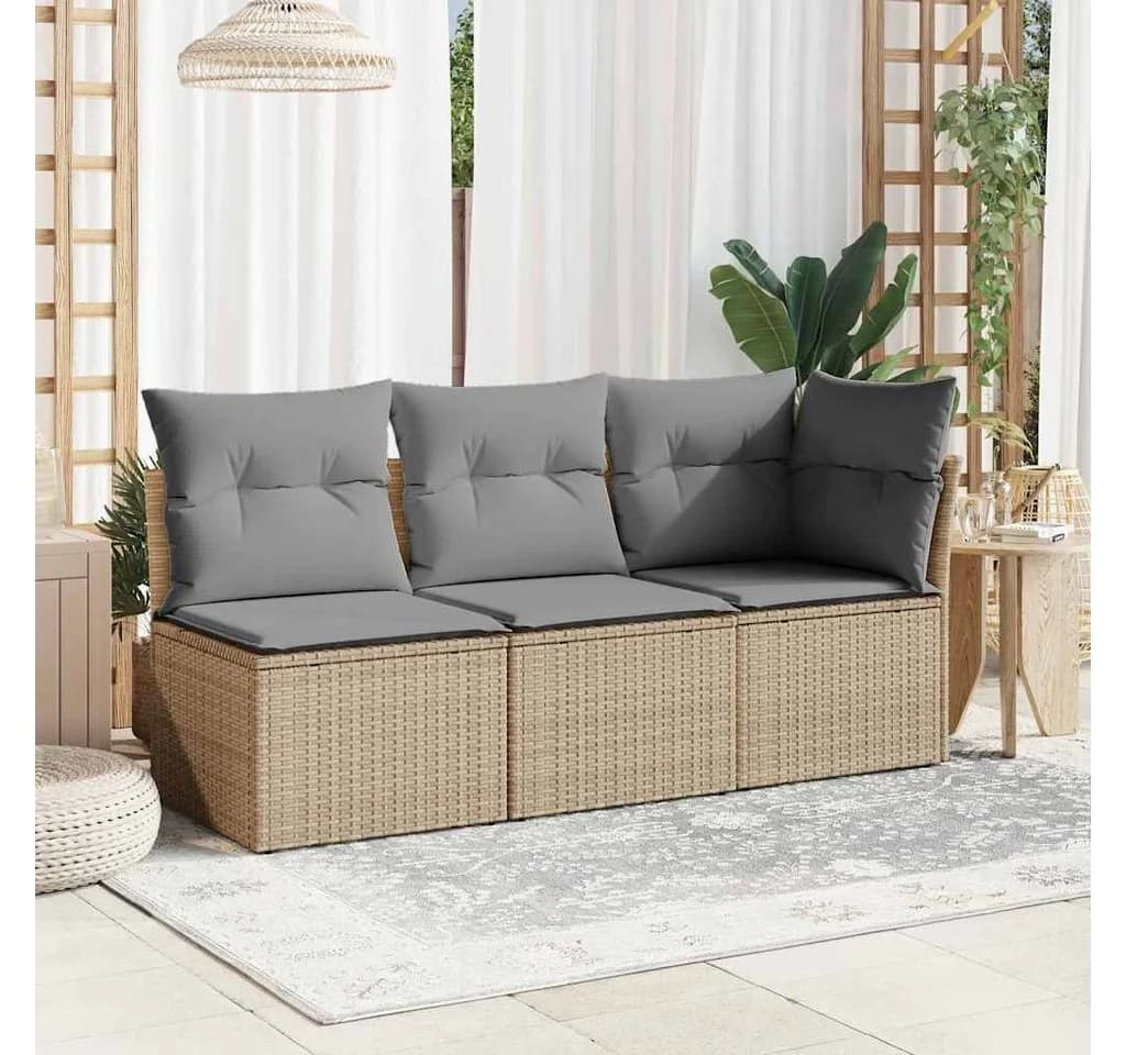 vidaXL Gartensessel Beige Poly Rattan mit Kissen und Stauraum - Bild 3
