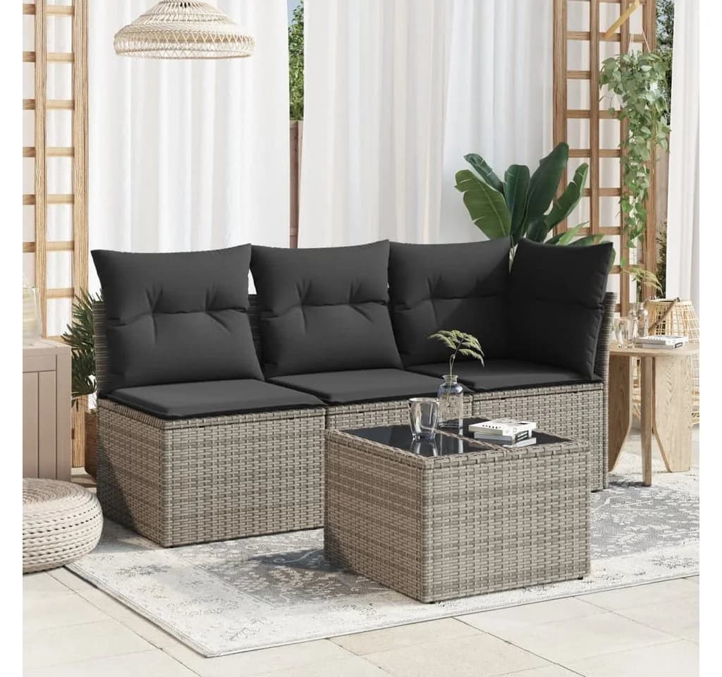 vidaXL Gartentisch Grau PE-Rattan Glasplatte - Bild 3