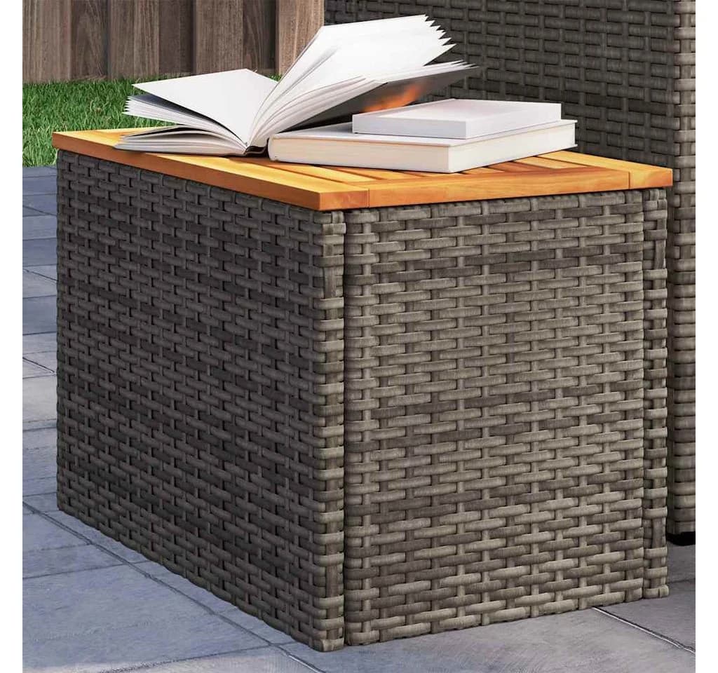 vidaXL Garten-Beistelltisch 2er-Set Grau Poly Rattan Massivholz