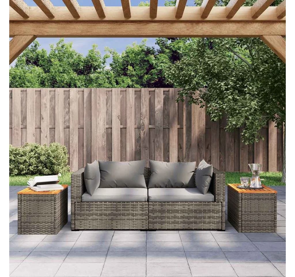 vidaXL Garten-Beistelltisch 2er-Set Grau Poly Rattan Massivholz - Bild 3