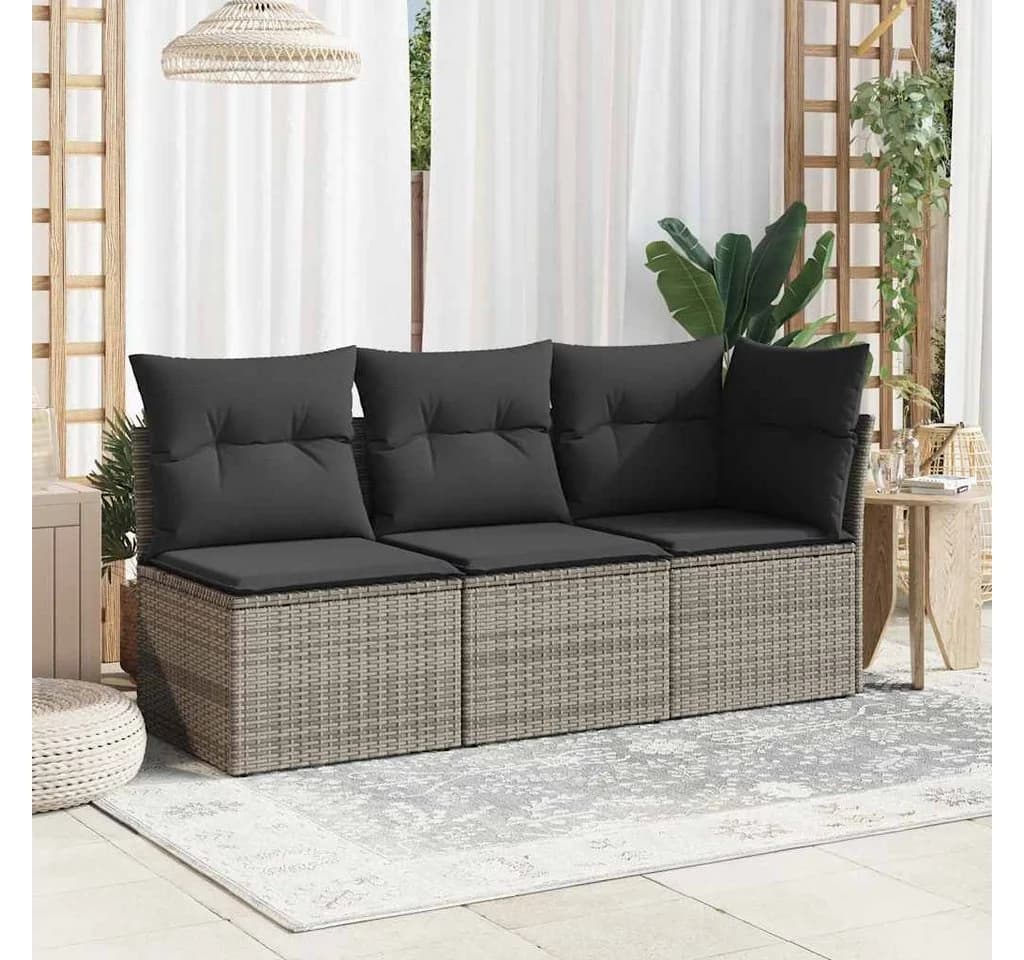 vidaXL Loungesofa 3-Sitzer Grau Poly Rattan mit Kissen - Bild 3