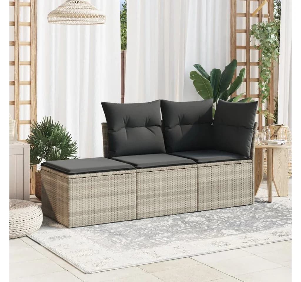 vidaXL Gartenhocker Hellgrau Poly Rattan - Bild 3