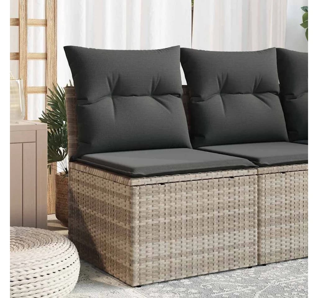 vidaXL Gartensessel PE-Rattan mit Stauraum und Kissen grau