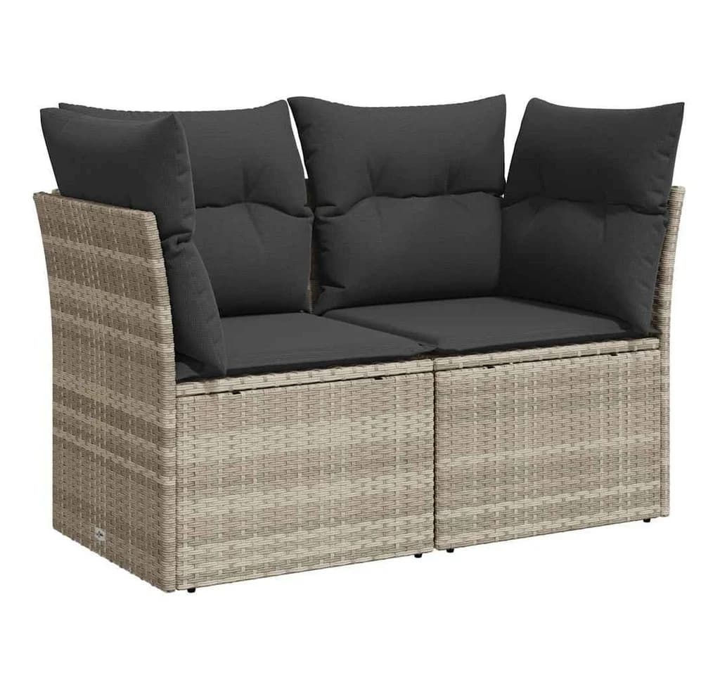 vidaXL Gartensofa 2-Sitzer Hellgrau Poly Rattan mit Kissen - Bild 2