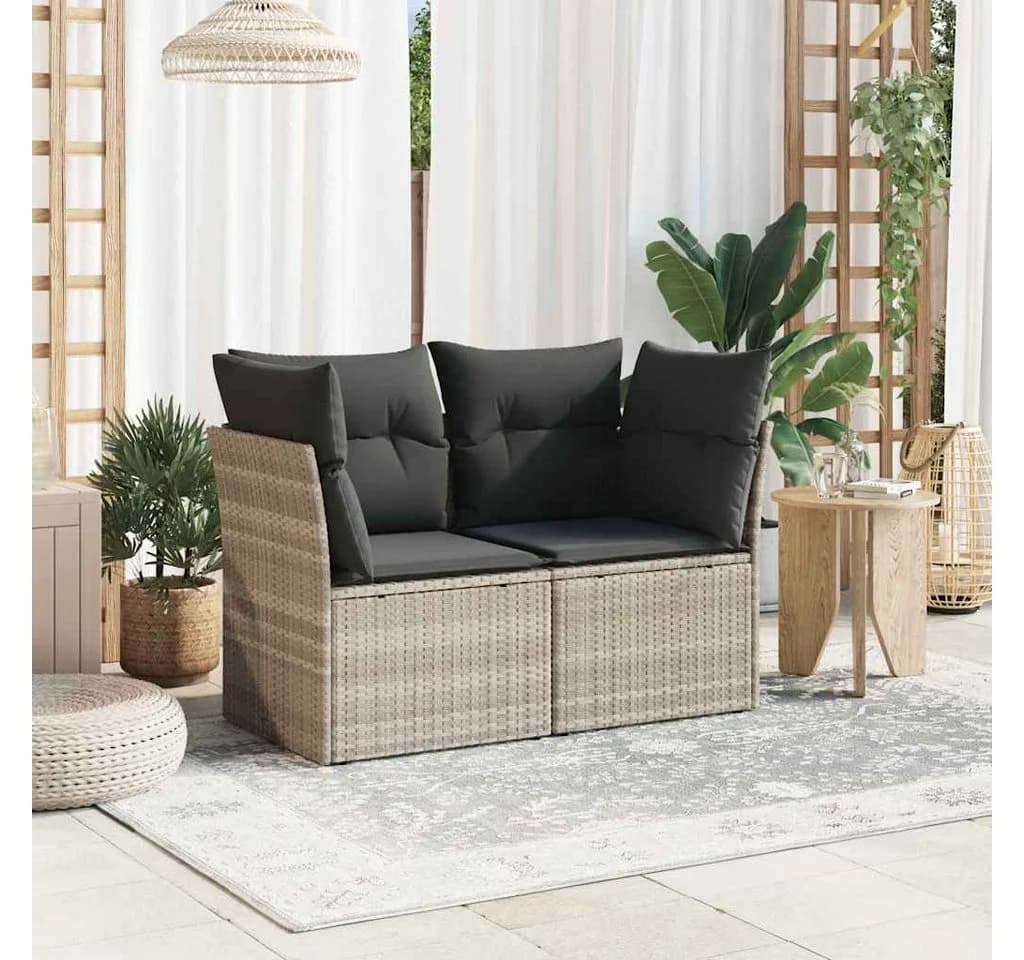 vidaXL Gartensofa 2-Sitzer Hellgrau Poly Rattan mit Kissen - Bild 3
