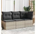 vidaXL Gartensofa 3-Sitzer Hellgrau Poly Rattan mit Kissen Bild 1