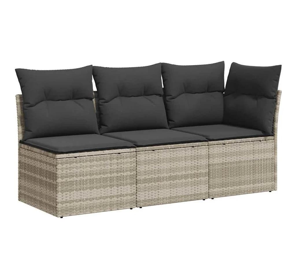 vidaXL Gartensofa 3-Sitzer Hellgrau Poly Rattan mit Kissen - Bild 2