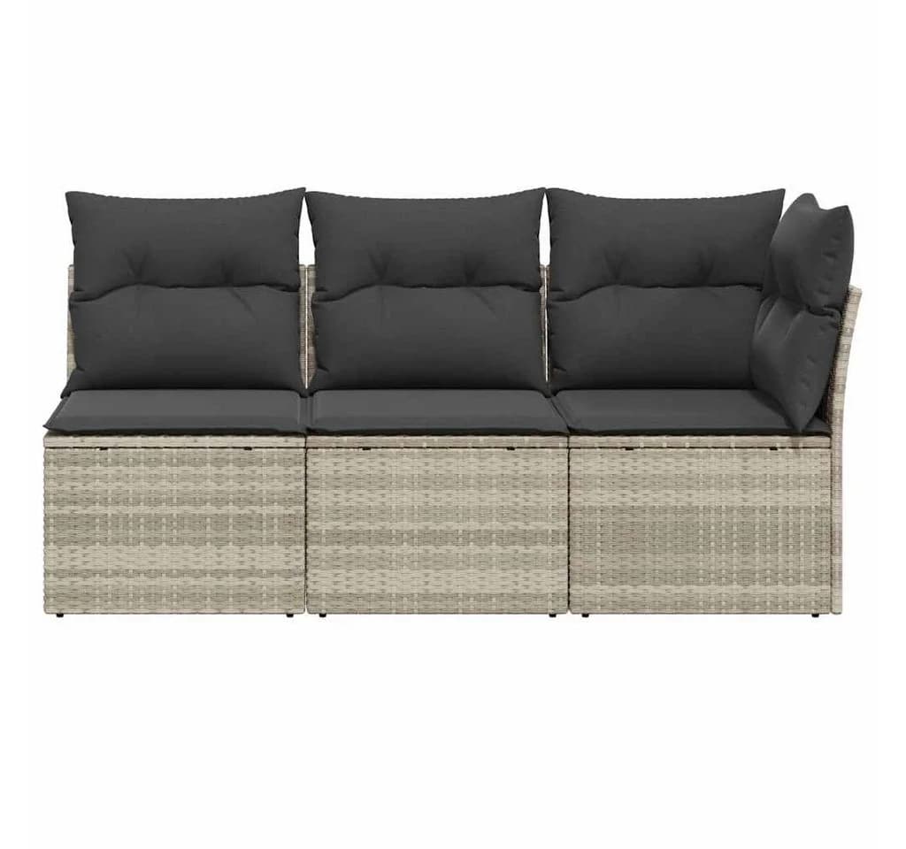 vidaXL Gartensofa 3-Sitzer Hellgrau Poly Rattan mit Kissen - Bild 4