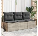 vidaXL Gartensofa 3-Sitzer Hellgrau Poly Rattan mit Kissen Bild 1
