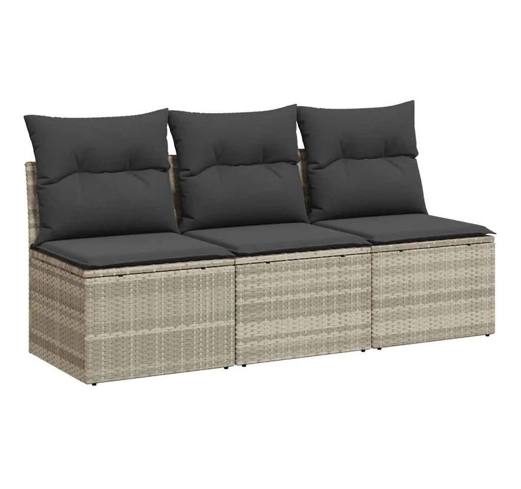 vidaXL Gartensofa 3-Sitzer Hellgrau Poly Rattan mit Kissen - Bild 2
