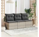 vidaXL Gartensofa 3-Sitzer Hellgrau Poly Rattan mit Kissen Bild 3