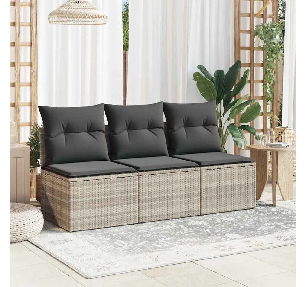 vidaXL Gartensofa 3-Sitzer Hellgrau Poly Rattan mit Kissen - Bild 3