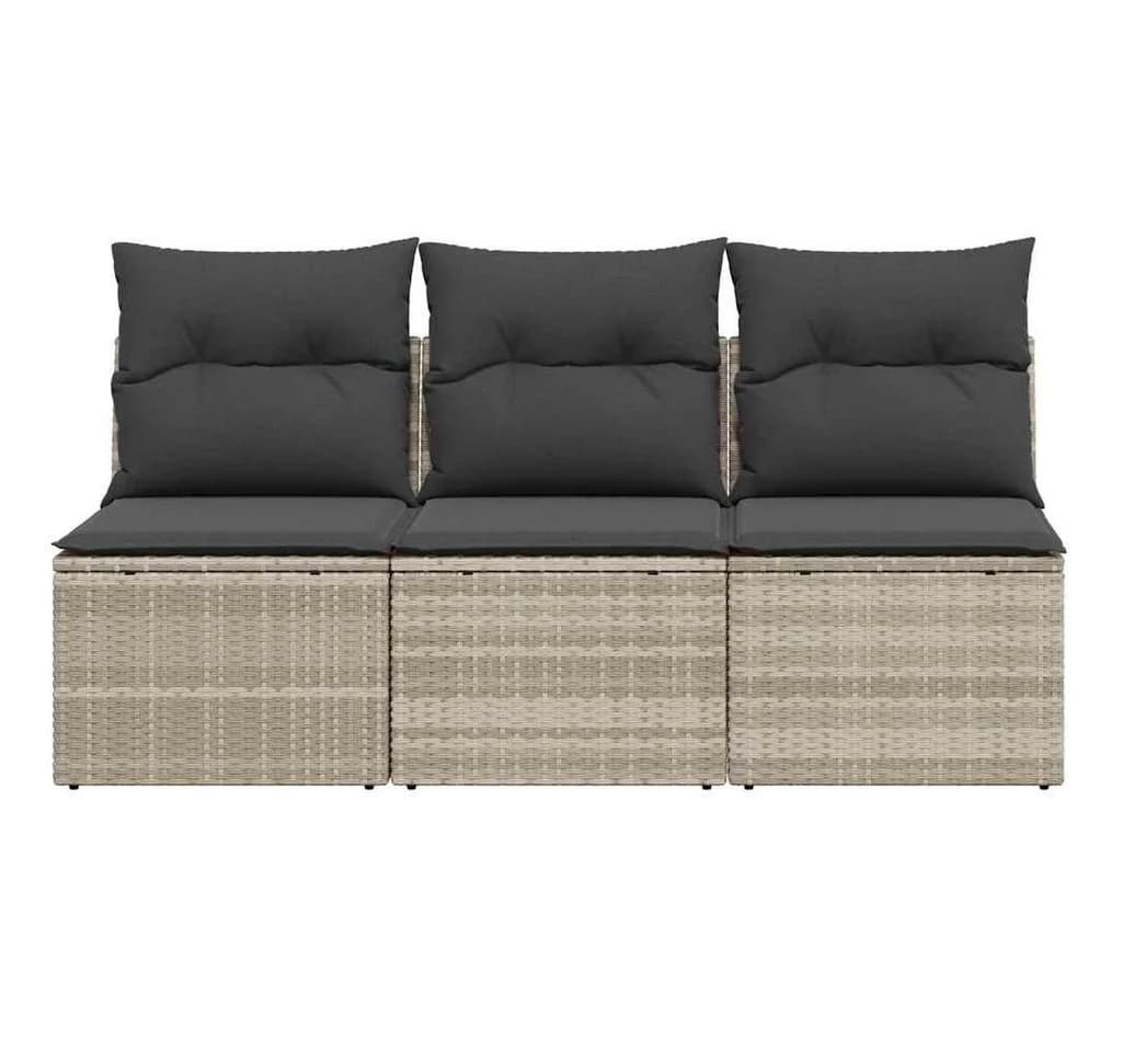 vidaXL Gartensofa 3-Sitzer Hellgrau Poly Rattan mit Kissen - Bild 4