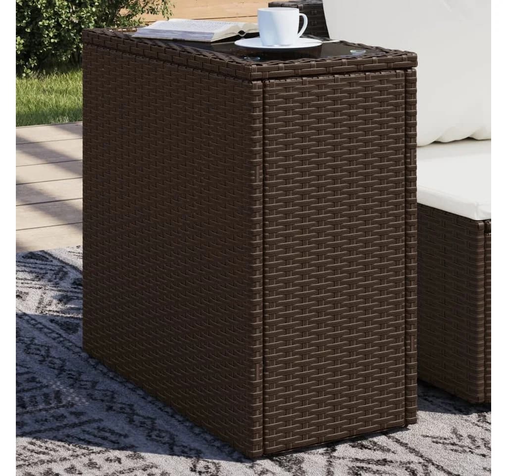 vidaXL Gartentisch mit Glasplatte Braun PE-Rattan