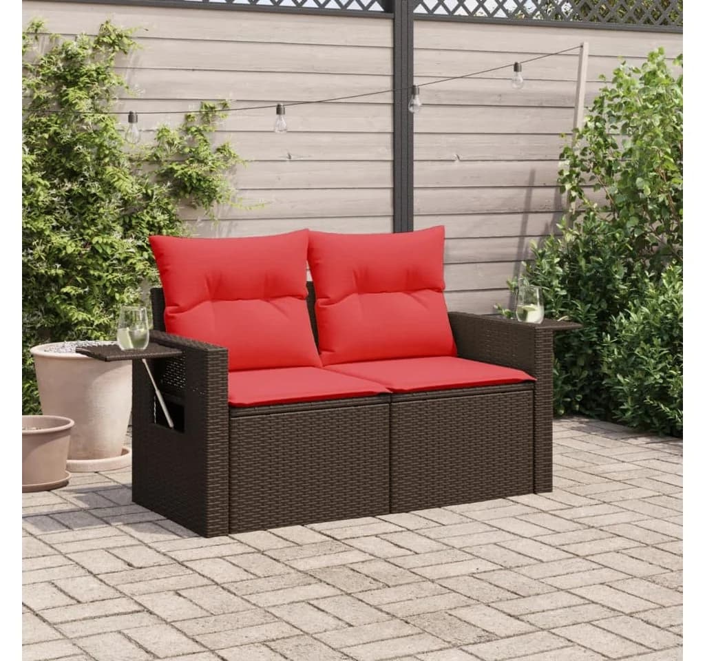 vidaXL Gartensofa 2-Sitzer Braun Poly Rattan mit Kissen - Bild 3
