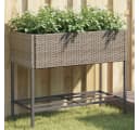 vidaXL Hochbeet 2er Set Grau Poly-Rattan mit Ablage Bild 1