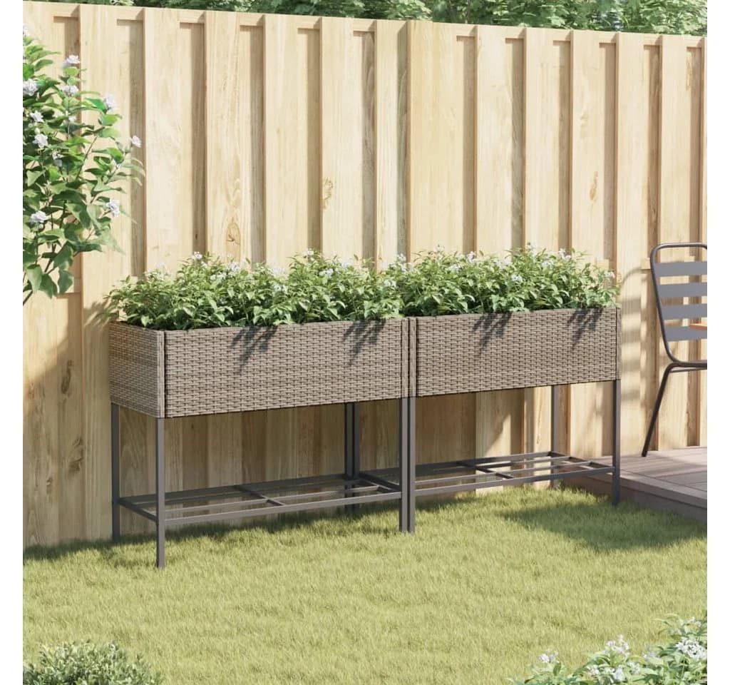 vidaXL Hochbeet 2er Set Grau Poly-Rattan mit Ablage - Bild 3