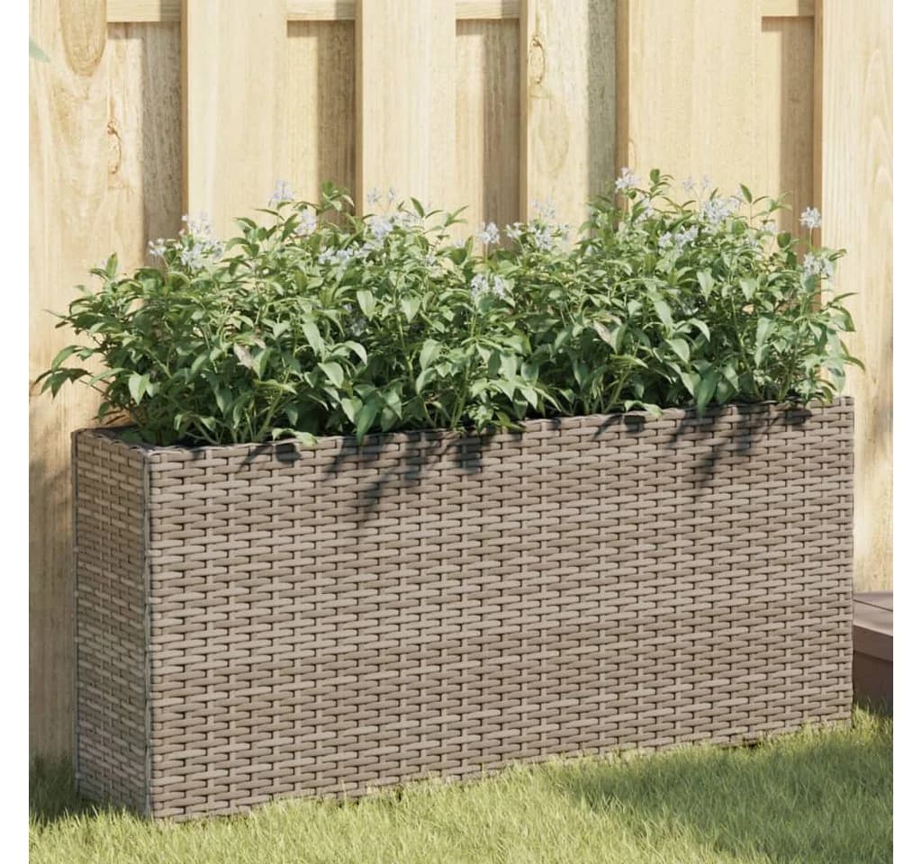 vidaXL Hochbeet 2 Fächer Grau Poly Rattan Stahl