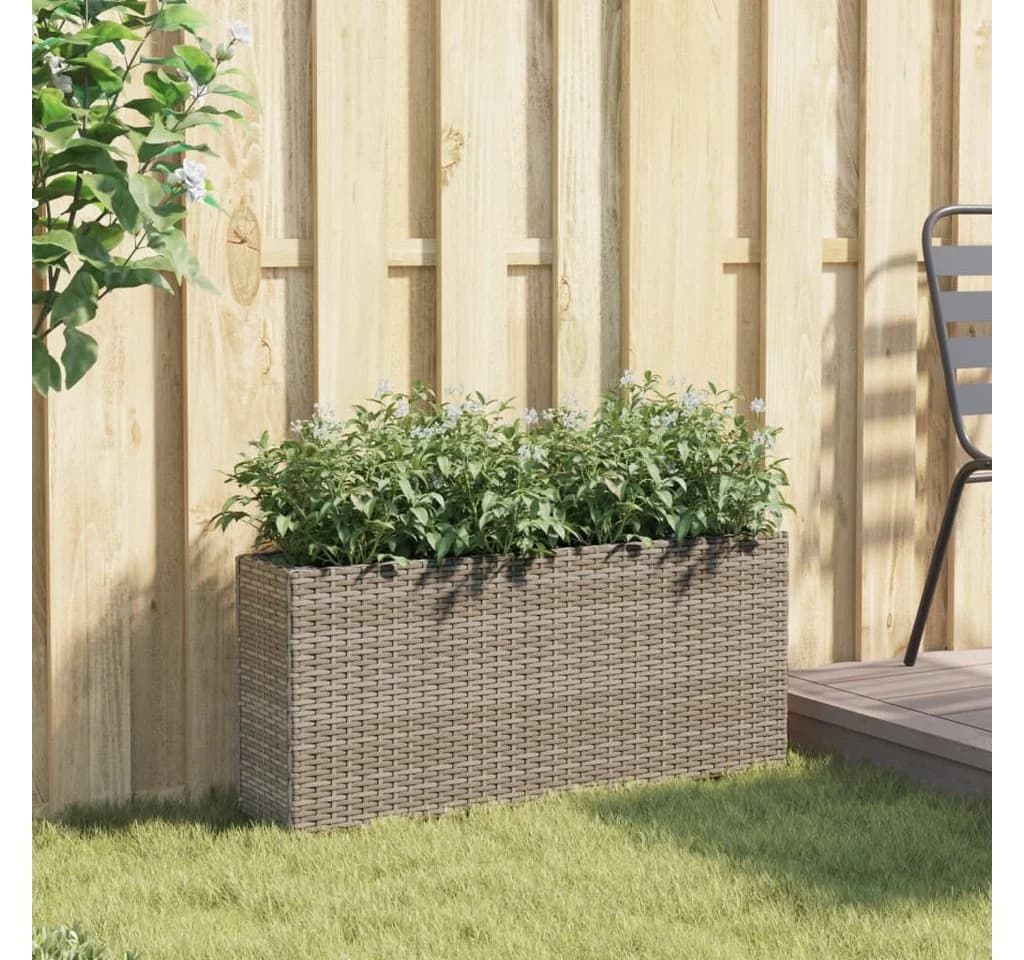vidaXL Hochbeet 2 Fächer Grau Poly Rattan Stahl - Bild 3