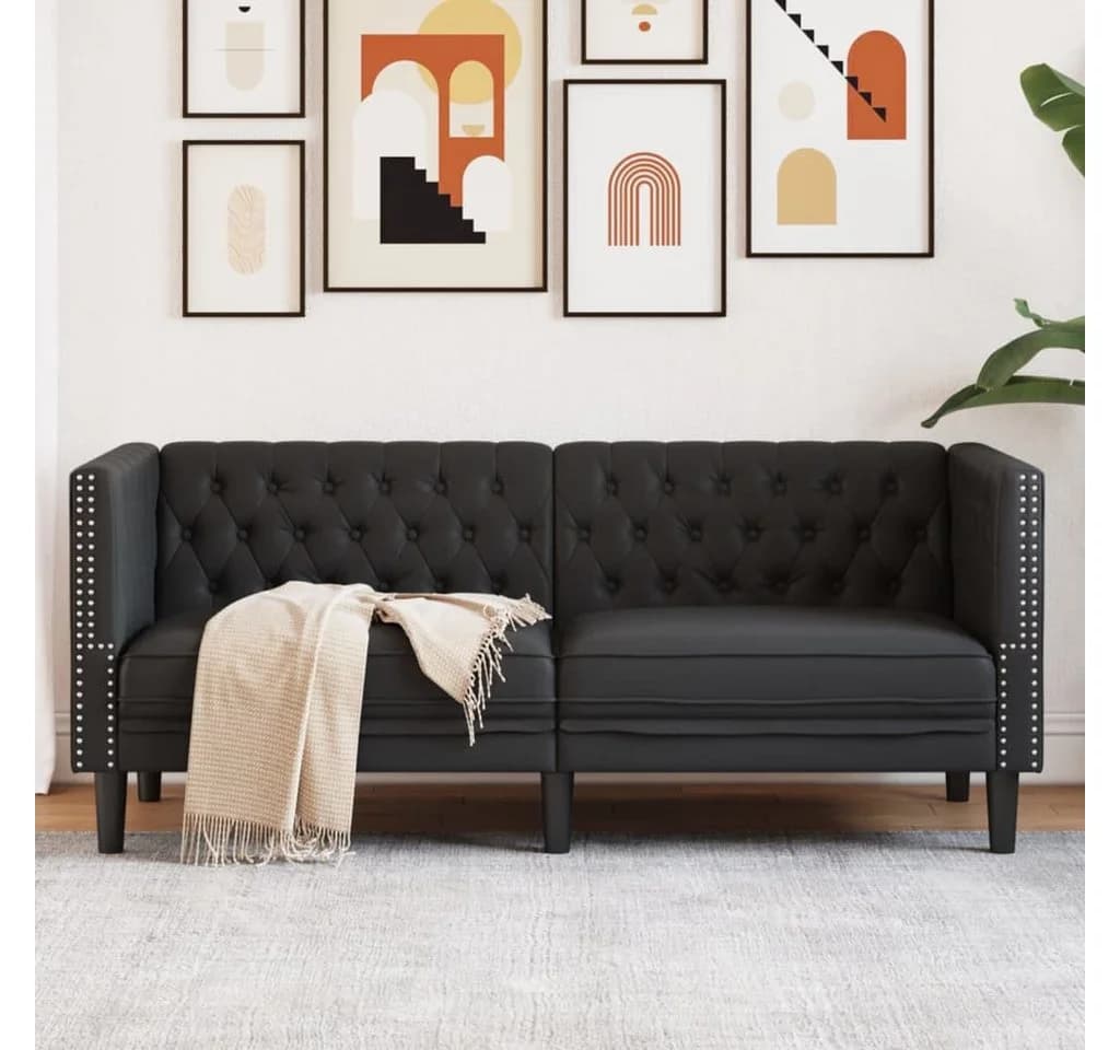 vidaXL Chesterfield-Sofa 2-Sitzer Schwarz Kunstleder
