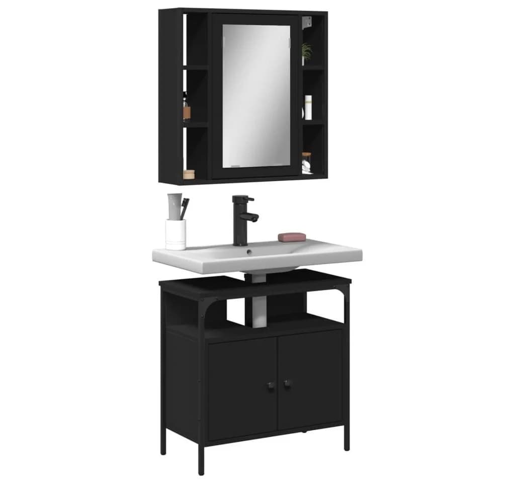 vidaXL Badezimmer-Set 2-tlg. Schwarz Holzwerkstoff - Bild 1